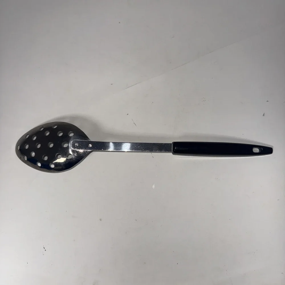 Vintage Stainless Steel slotted spoon Onion Mushroom Pepper Plastic Handle MCM